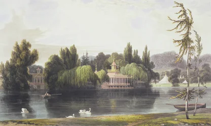 Vue de Virginia Water avec temples de jardin, de 